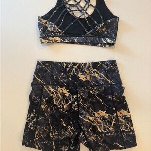 Constantly Varied Gear Marble Black and Gold shorts and bra set